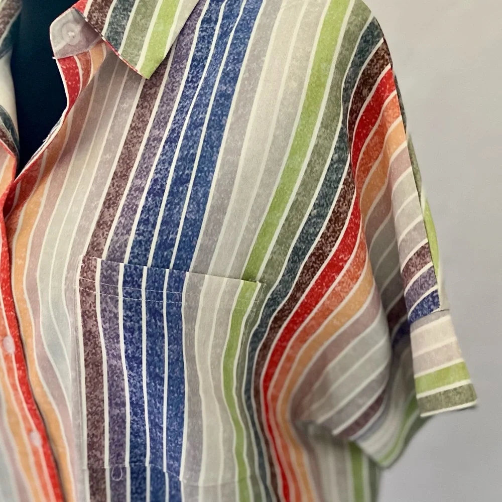 Rainbow stripe short sleeves button shirt - Picture 1 of 4